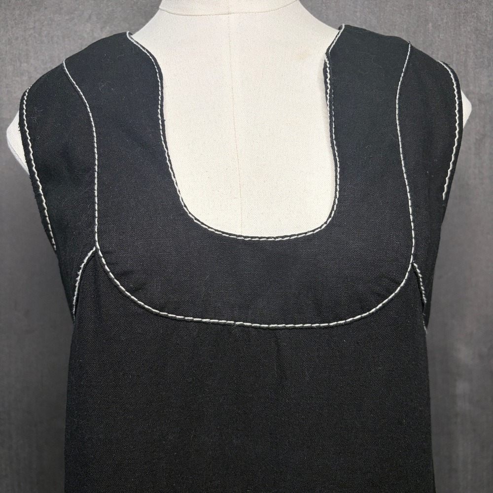 Max Studio Shift Dress Women M Black Linen Viscose Embroidered Coastal Resort - Picture 3 of 8